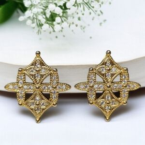 Luxury 18k Gold Plated Clover Princess Pave Zircon Crystal Earrings